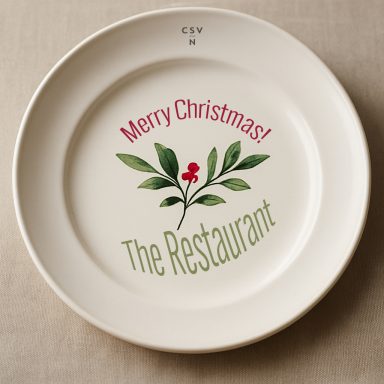 Plato navideño (rama acuarela) Reproducción sobre cerámica de motivo botánico navideño